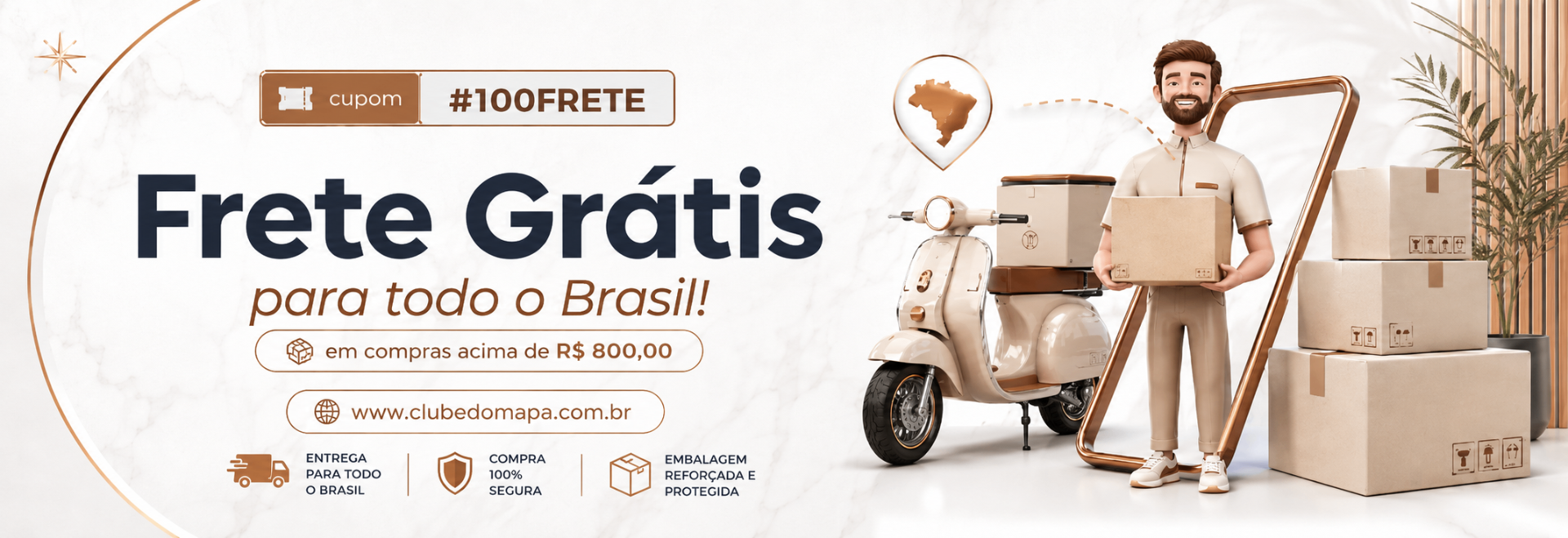 Frete Grátis para todo o Brasil em compras acima de R$ 800,00 — cupom #100FRETE